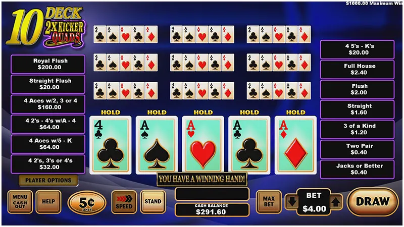 10 Deck 2x Kicker Quads Poker — Grand Vision Gaming