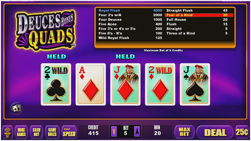Deuces Bonus Quads Poker — Grand Vision Gaming